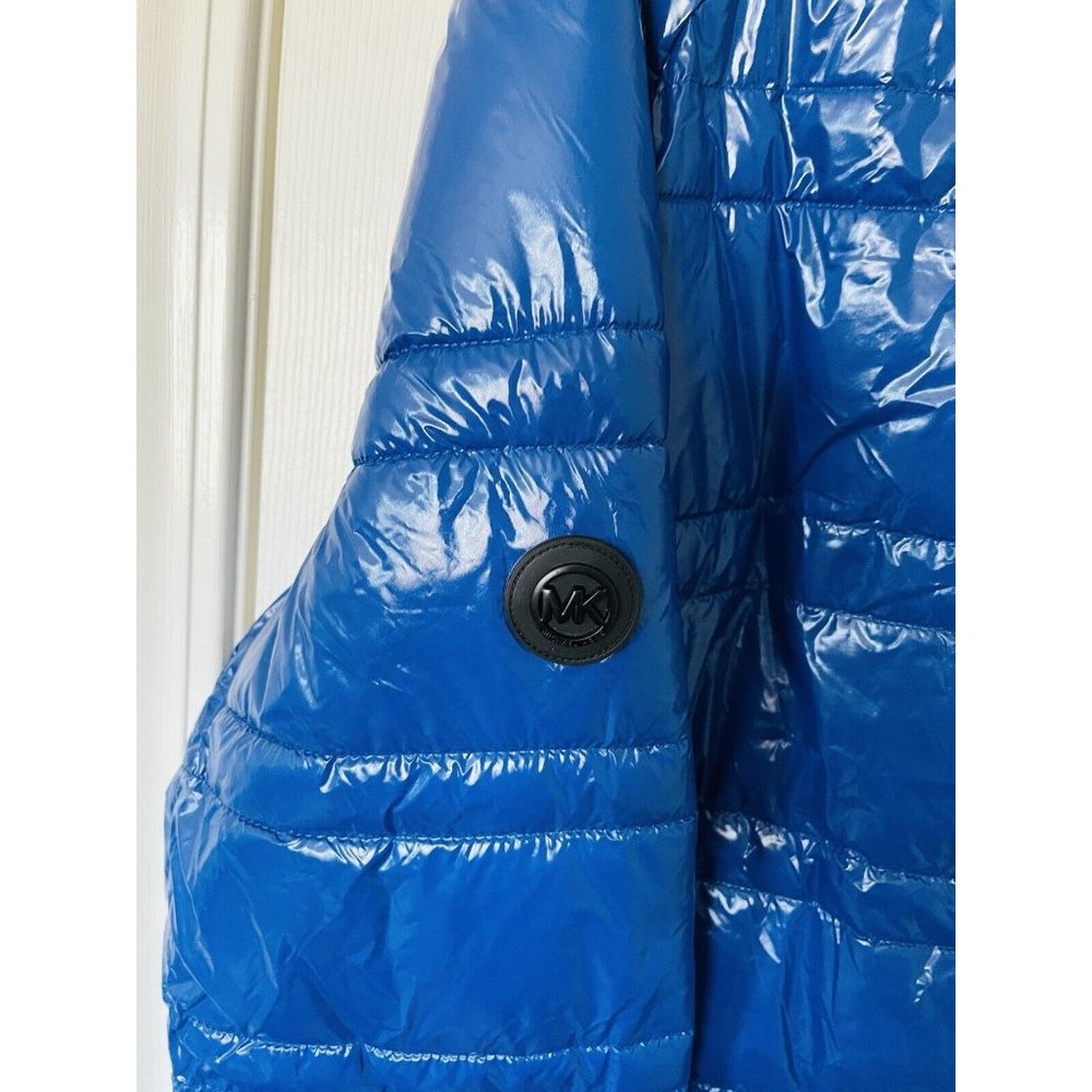 NWT Michael Kors Blue Shiny Puffer Coat - XL - Picture 6 of 9